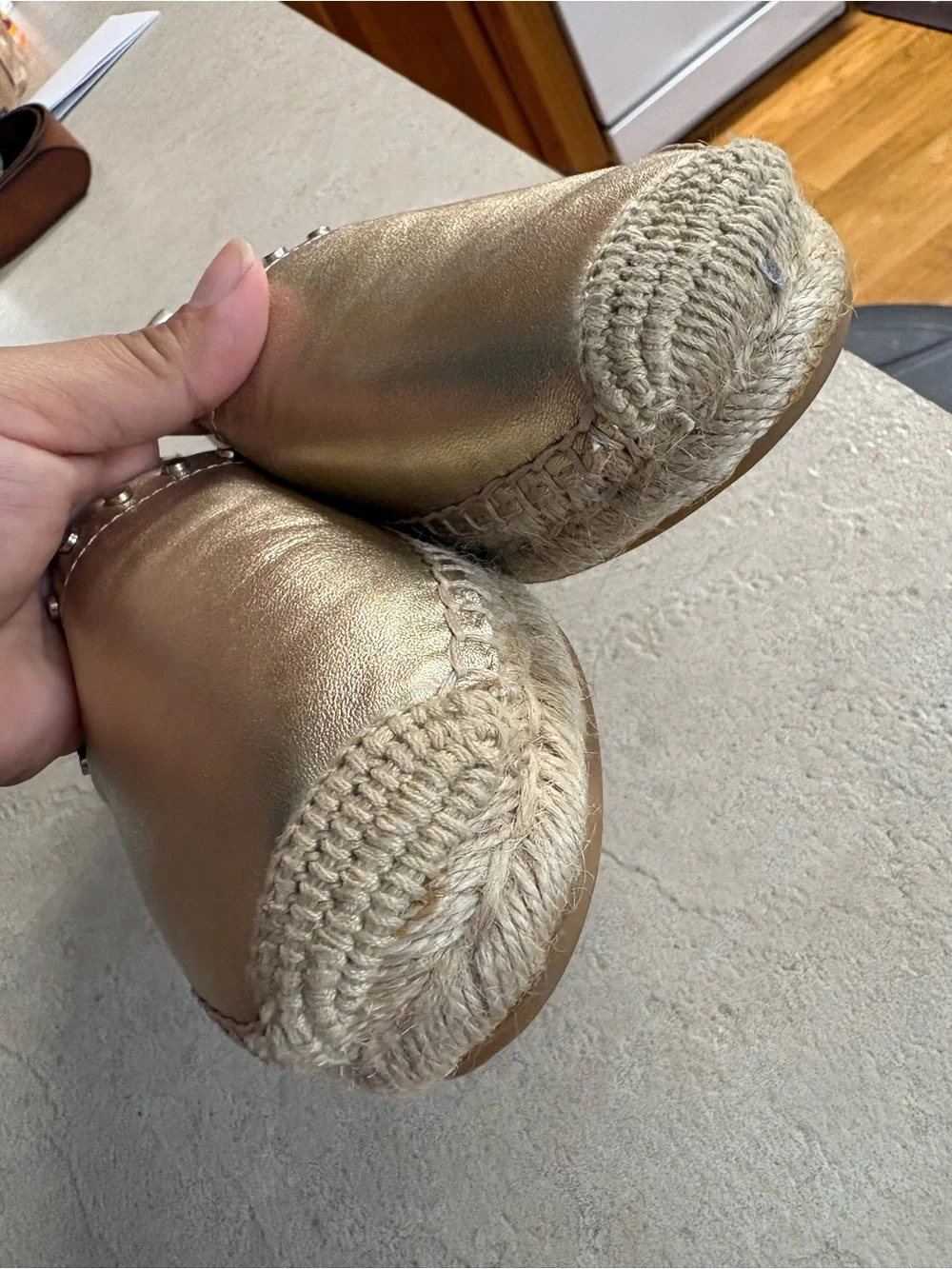 Sam Edelman Metallic Gold Espadrille Slip-On with Stud Trim